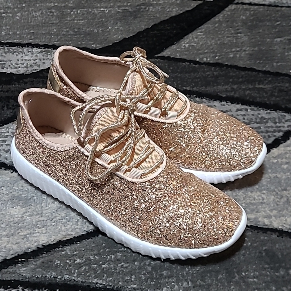 FOREVER ROSE GOLD GLITTER SHINE LACE-UP SHOES